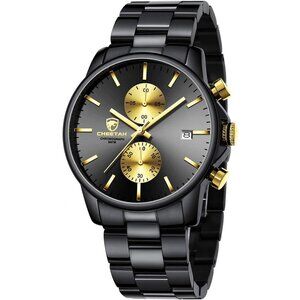 ⚡Black Men's Watches with Black Stainless Steel and Metal Casual Waterproof